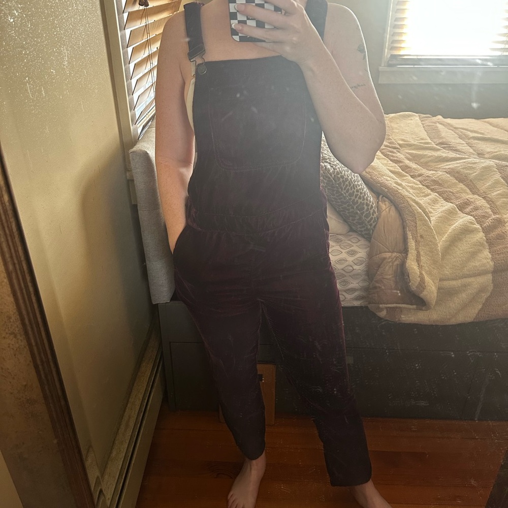 Velvet Overalls in Deep Burgundy